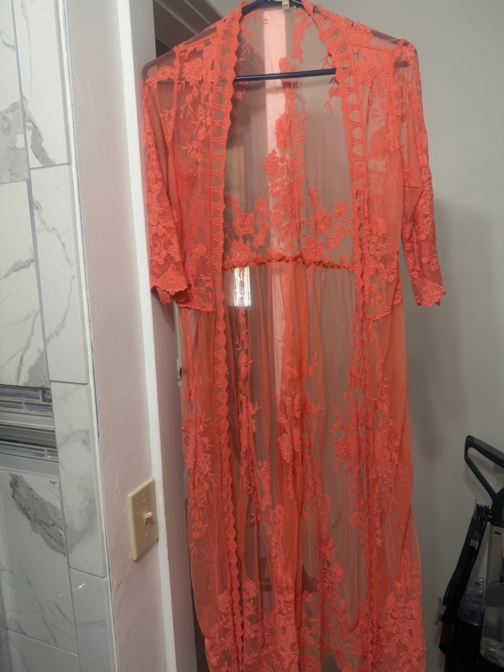 Sheer Coral Lace Duster Kimono